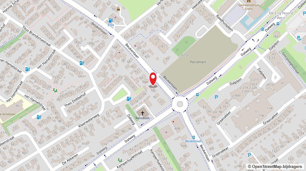 Kaart met de ligging van Kapsalon Mus'ab aan de Beukenlaan in Soest